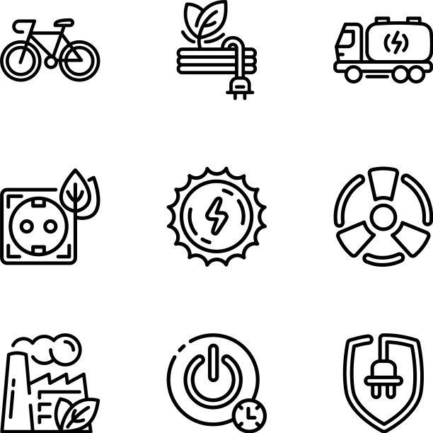 全球能源图标设置大纲风格图片下载