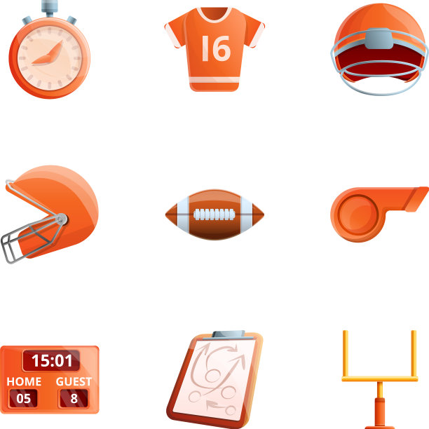 美式足球运动图标集卡通风格图片下载