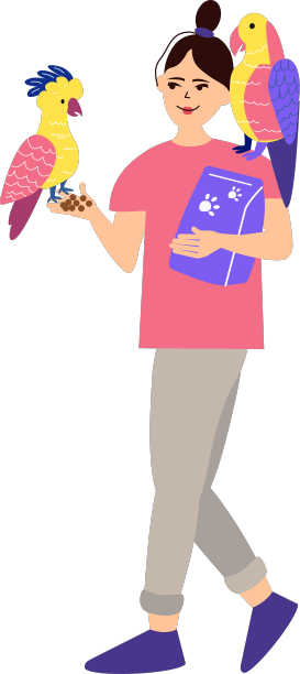 一个女人的肖像，抱着两只鹦鹉图片下载