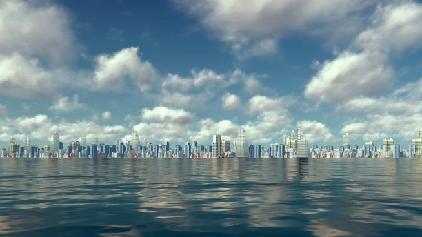 摘要沿海城市与现代摩天大楼立体图片下载