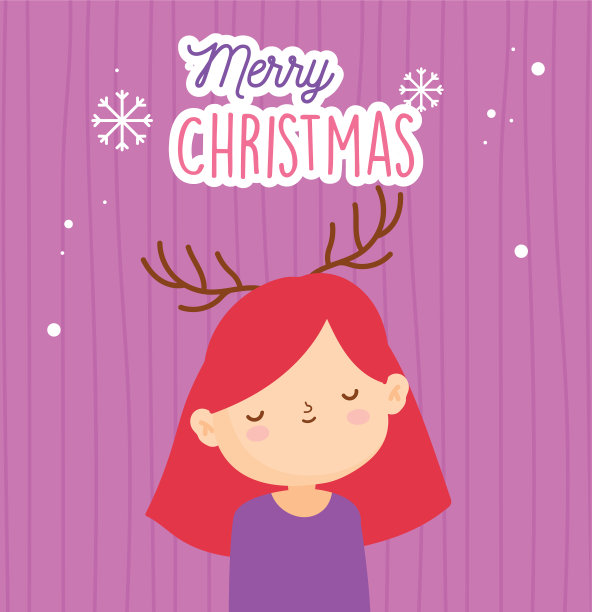 圣诞快乐，长着鹿角的可爱小女孩图片下载