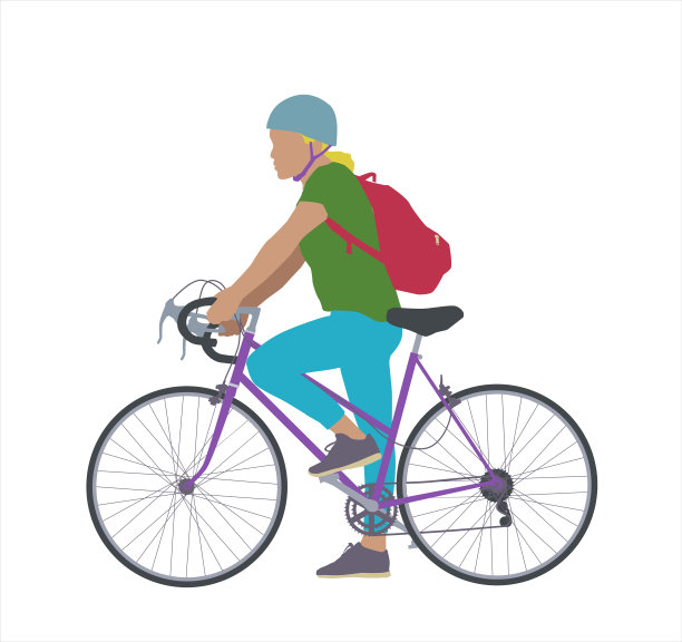 女骑自行车的人在等灯图片下载