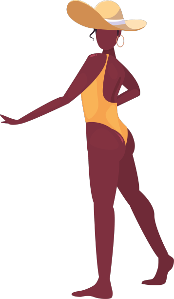 美丽的女人与泳装和帽子夏天的时间图片下载