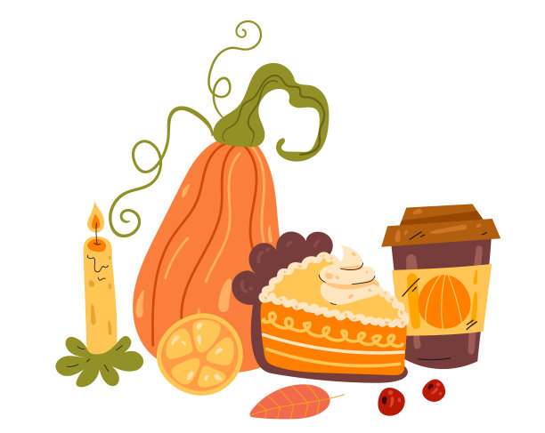 香料秋季食品糕点甜点馅饼感恩节晚餐的概念。矢量平面图形设计插图图片下载