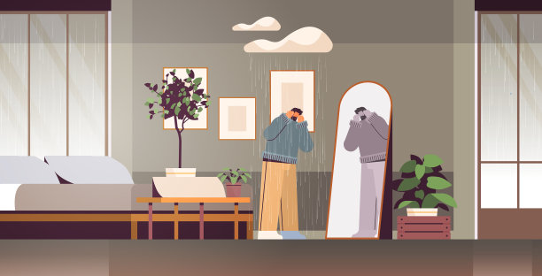 不开心沮丧的男人看着镜子里的人图片下载