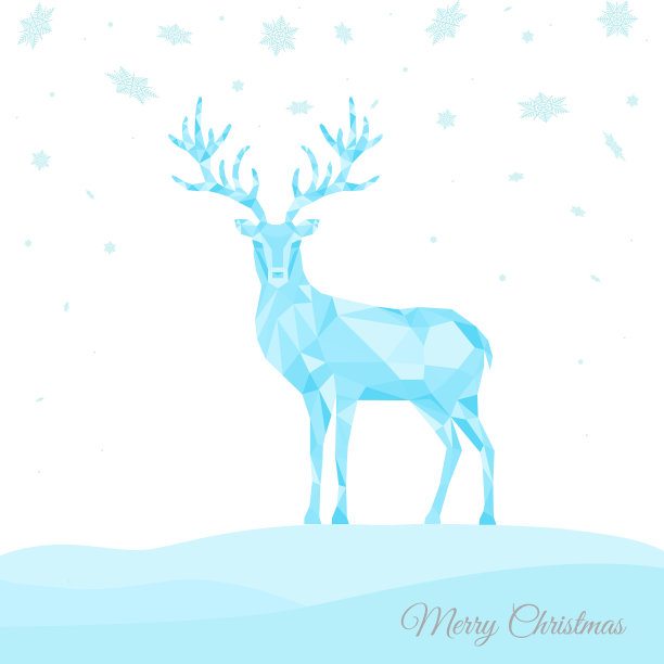 圣诞贺卡上有蓝色驯鹿图片下载