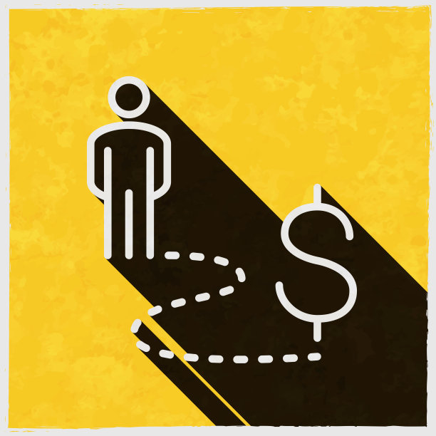 美元路上的人。图标与长阴影的纹理黄色背景图片下载
