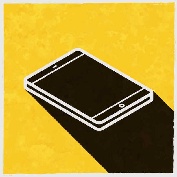 等距平板电脑-平面位置。图标与长阴影的纹理黄色背景图片下载