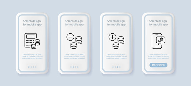 钱设置图标。计算器，硬币，美元，工资，收入，损失，事业，利润。一分钱的概念。UI手机应用屏幕。矢量线图标的业务和广告图片下载