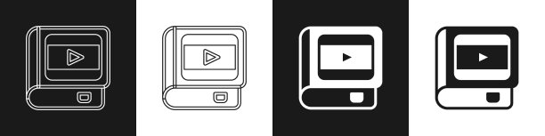 Set book关于电影图标孤立在黑色和图片下载