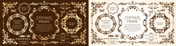 豪华复古风格的框架设计集规则线框架婚礼复古古董图片下载