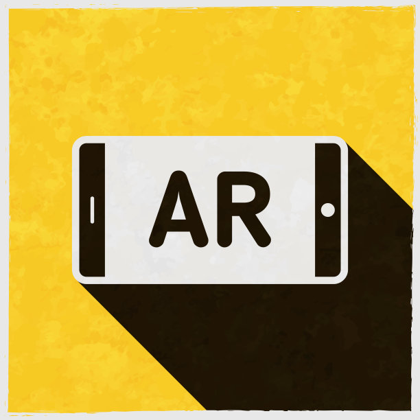 智能手机上的AR增强现实。图标与长阴影的纹理黄色背景图片下载