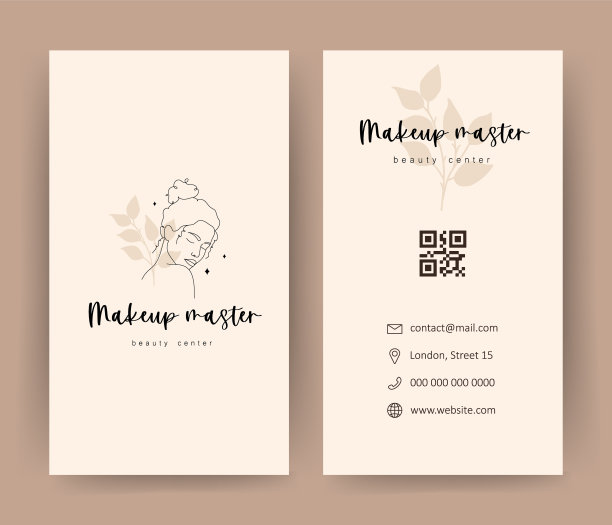 化妆师名片。模板与抽象的女人的脸。手绘轮廓女性剪影。矢量插图在一个线条风格。概念为美容工作室，面容，化妆品标签图片下载