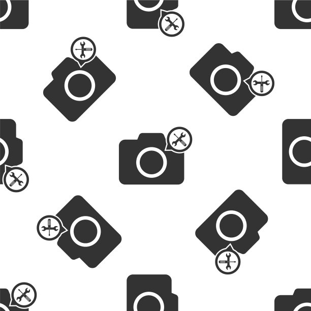 灰色照片相机与螺丝刀和扳手图标图片下载