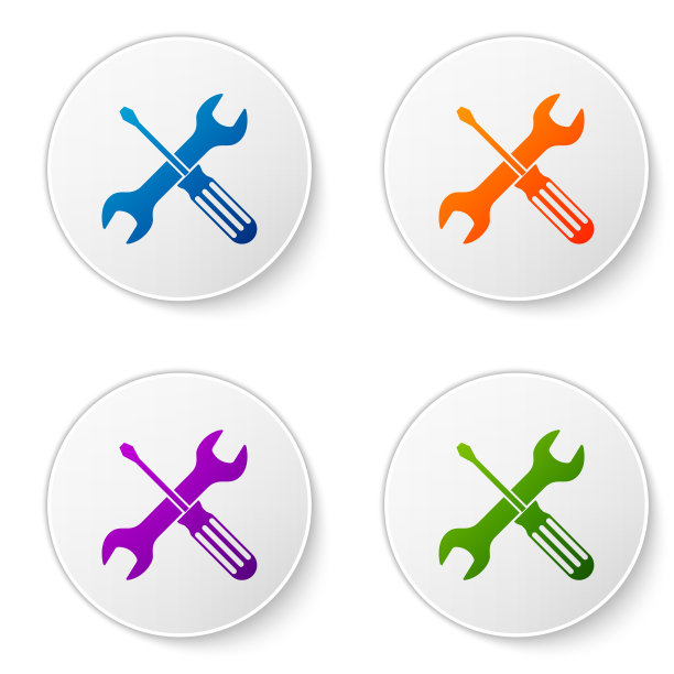 彩色十字螺丝刀和扳手工具图标图片下载