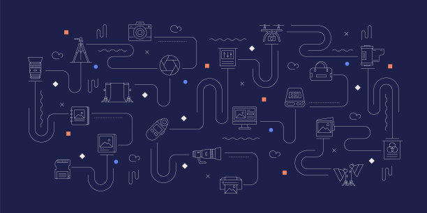 摄影相关矢量横幅设计概念，现代线条风格与图标图片下载