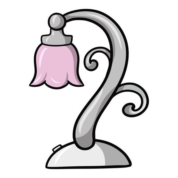 优雅的银色台灯与粉红色花卉阴影在卡通风格，矢量图片下载