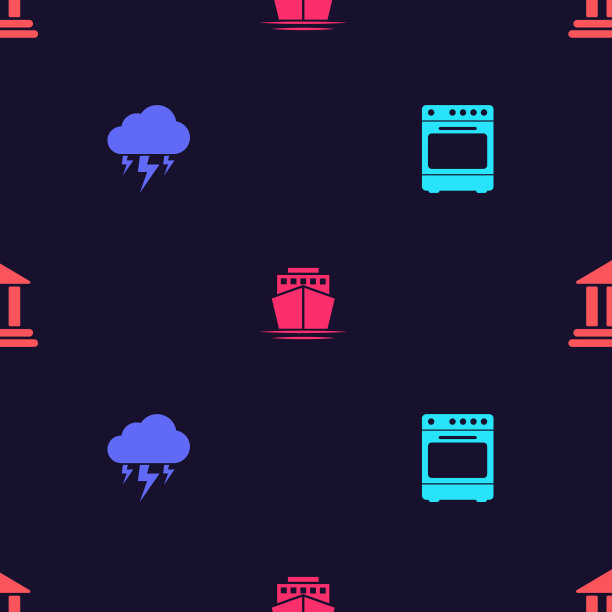 烤箱、暴风雨中的船和银行大楼场景合集图片下载
