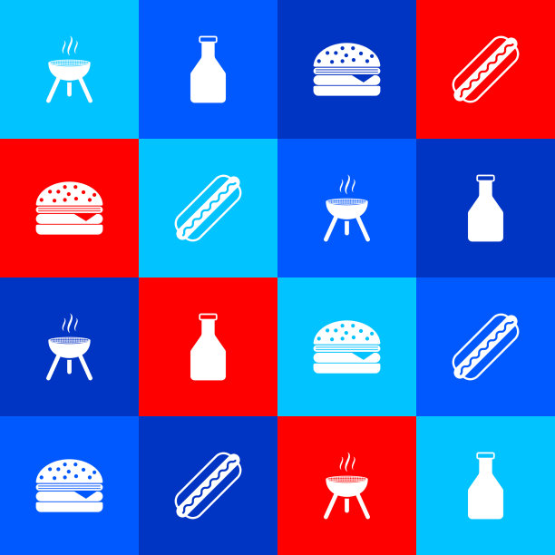 设置烧烤烤架番茄酱瓶汉堡和图片下载