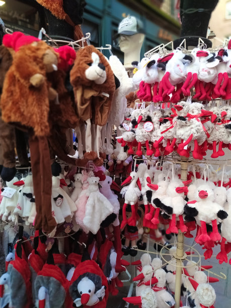 法国阿尔萨斯斯特拉斯堡巴黎圣母院大教堂沿街的纪念品商店图片下载