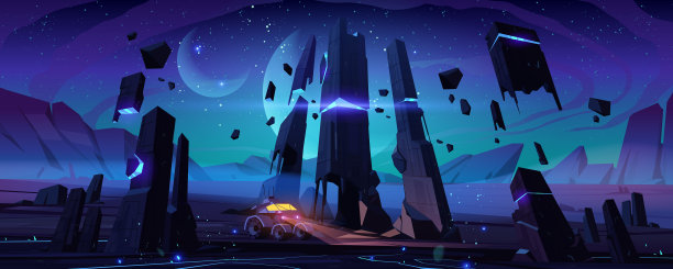 火星漫游者在蓝色星球表面探索太空图片下载