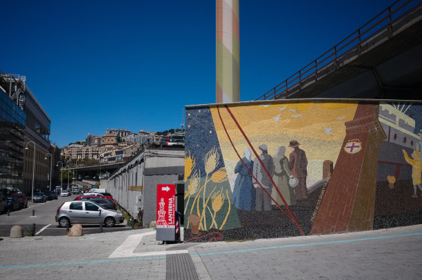 在波尔图Antico壁画描绘移民离开热那亚和灯塔-城市的象征图片下载