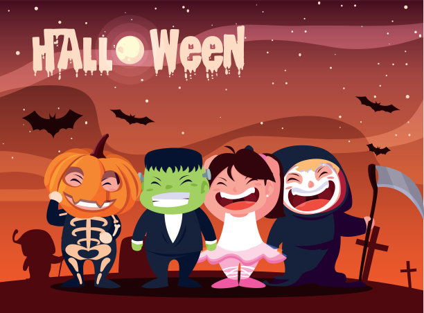 万圣节海报与可爱的孩子图片下载