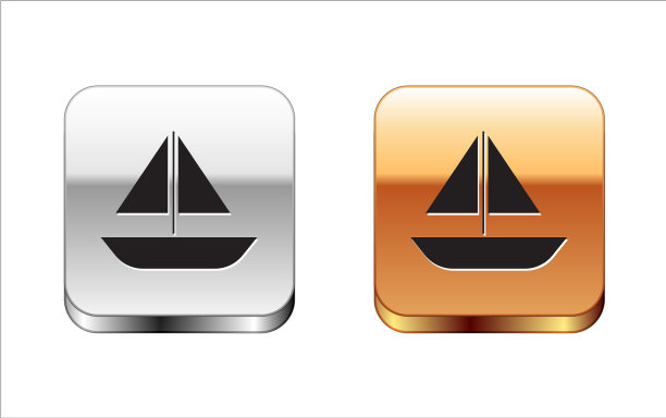 黑色的游艇、帆船或帆船图标孤立图片下载