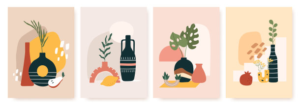 抽象派海报与花瓶，绘画图片收集图片下载