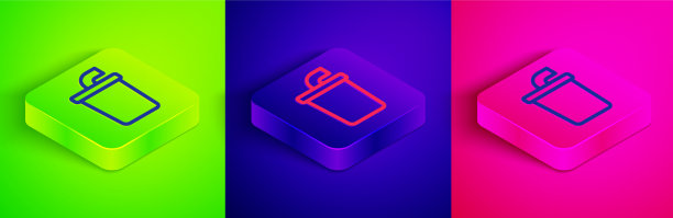2.5D线条纸杯与饮用吸管图标图片下载