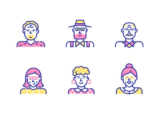 高级成人用户图标设置。像素完美，可编辑的笔画有趣的颜色图标图片下载