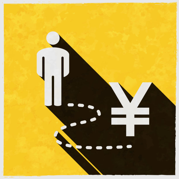 人在燕道。图标与长阴影的纹理黄色背景图片下载