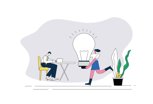 女性白领为拿着电灯的同事提供想法。图片下载