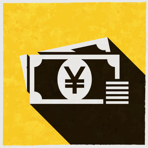 日元——现金。图标与长阴影的纹理黄色背景图片下载