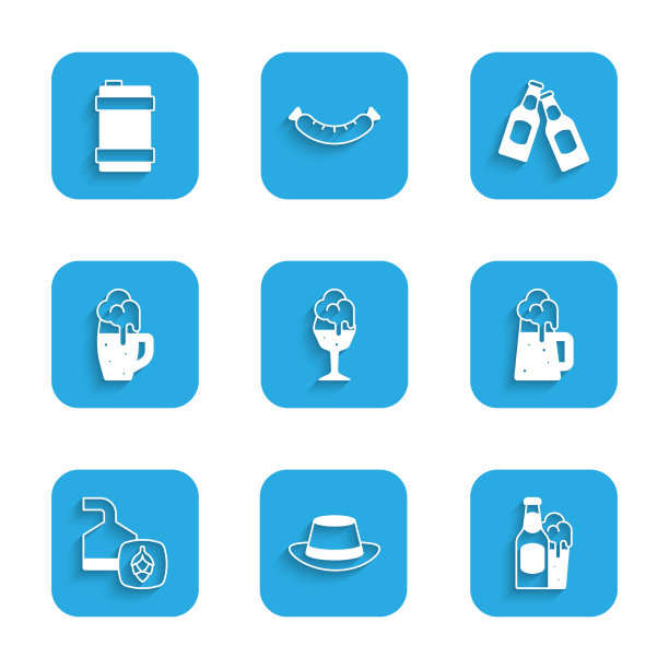 啤酒节帽子啤酒瓶设置一杯啤酒图片下载