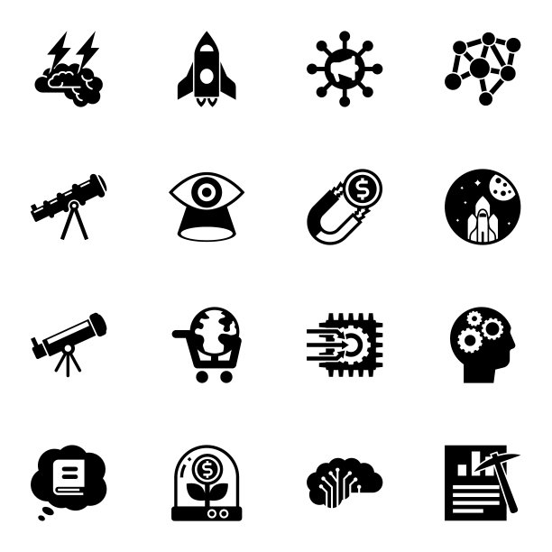 16科学填充图标设置孤立的白色图片下载