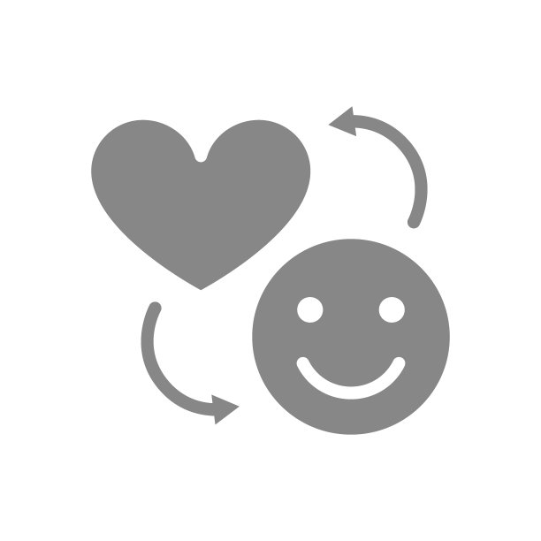 快乐的脸和心脏灰色图标。交换爱情上的幸福象征。图片下载