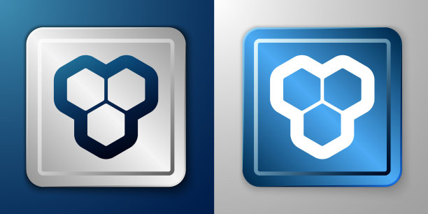 白色蜂巢图标孤立在蓝色和灰色上图片下载