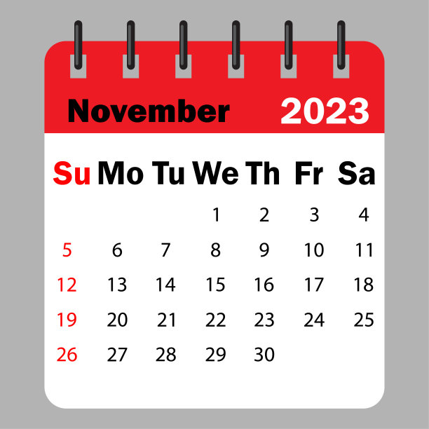 红色日历2023年11月的螺旋式上升。2023年日历提醒。商业计划的时间表。矢量插图。股票的形象。图片下载