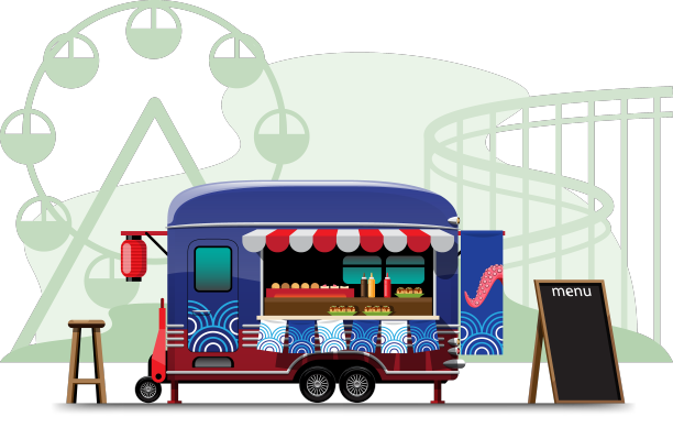 拖车食品车图纸设计风格扁平化图片下载