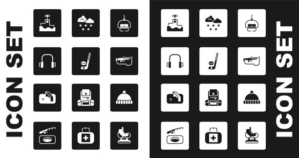 设置滑雪升降机冰球棒和冰球冬天图片下载