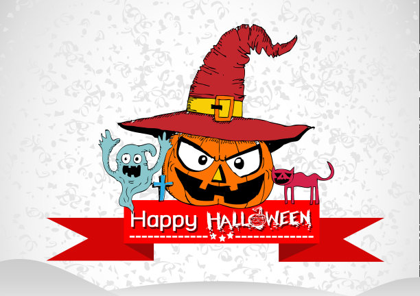 万圣节卡片南瓜与鬼图标标志设计图片下载