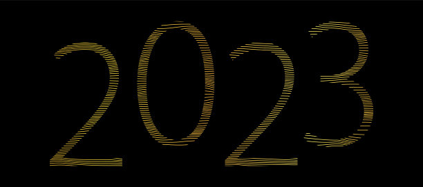 2023年新年-金色条纹旗帜-矢量插图图片下载