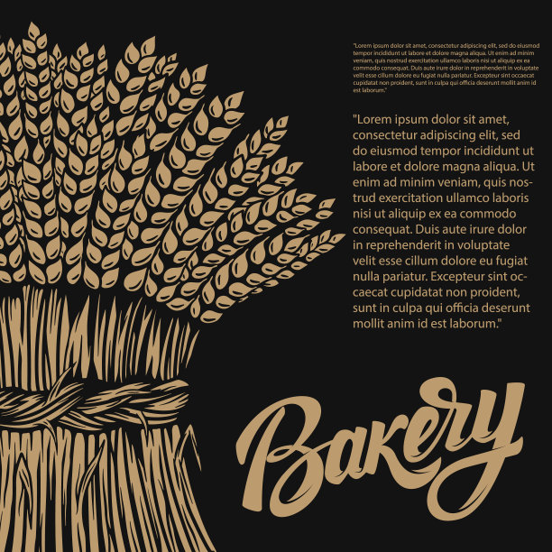 面包卡与小麦的插图。设计元素为徽章，标志，海报，包装设计。矢量图图片下载