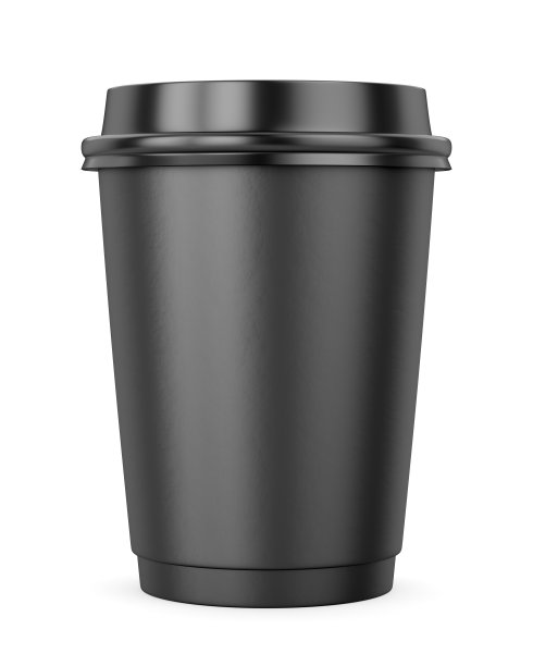 空白纸咖啡杯与黑色塑料盖子孤立在白色背景图片下载