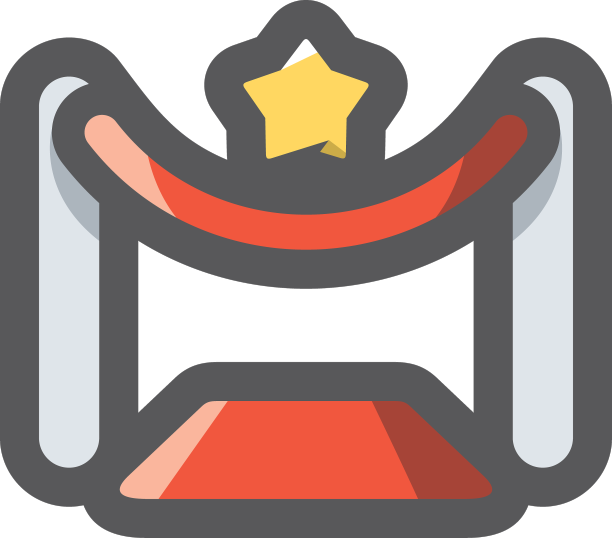 红地毯上的柱子与磁带图标卡通图片下载