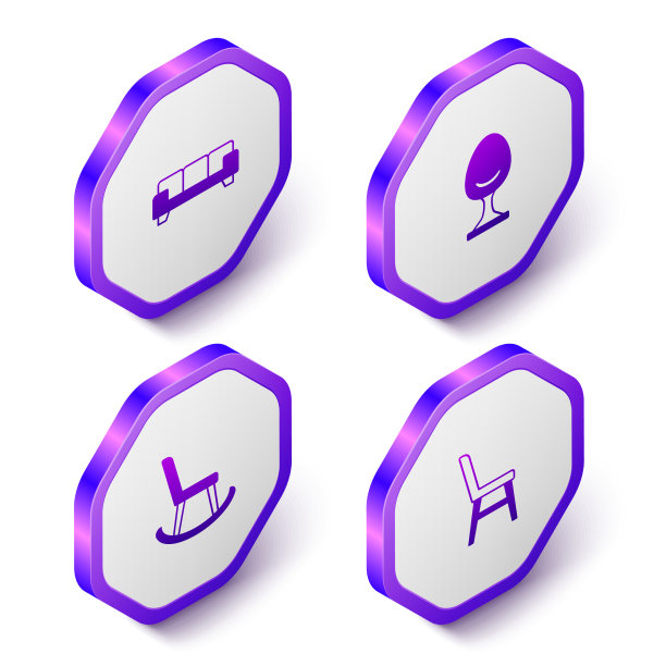 设置等距沙发扶手椅和椅子图标图片下载