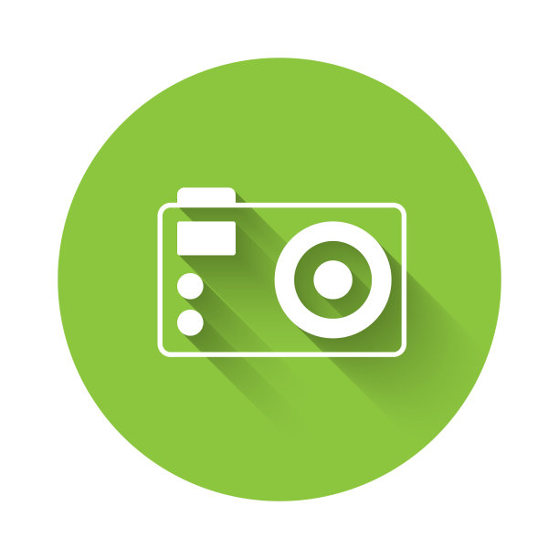 白色照片相机图标孤立与长阴影图片下载