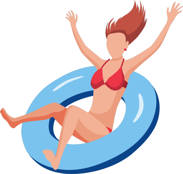 女人在气垫上漂浮有趣的女性角色图片下载