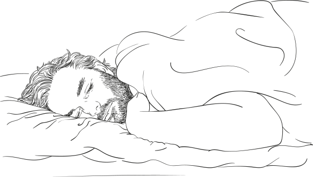 英俊的胡子男子熟睡的素描手图片下载